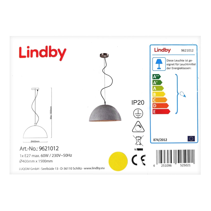 Lindby - LED RGBW Димируем пендел CAROLLE 1xE27/10W/230V Wi-Fi Tuya