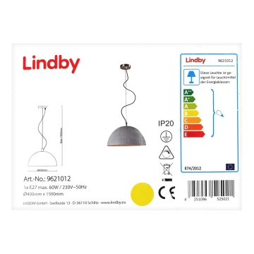 Lindby - Пендел JELIN 1xE27/60W/230V