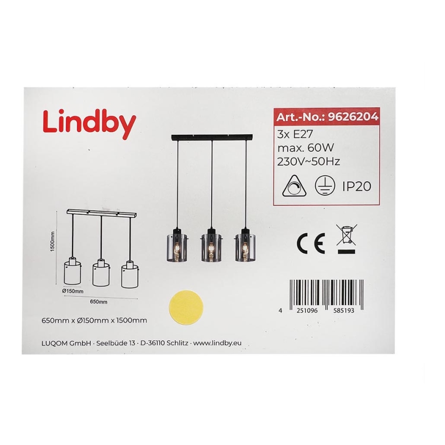 Lindby - Пендел KOURTNEY 3xE27/60W/230V