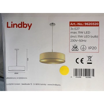 Lindby - Пендел SEBATIN 3xE27/11W/230V