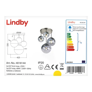 Lindby - Плафон RAVENA 2xE27/40W/230V + 2xE27/25W/230V