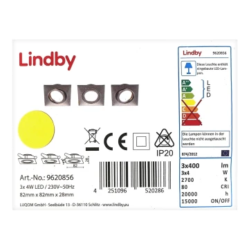 Lindby - К-кт 3x LED Лампа за окачен таван ANDREJ LED/4W/230V