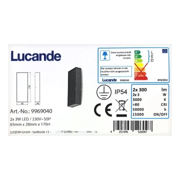 Lucande - LED Екстериорен аплик CORDA 2xLED/3W/230V IP54