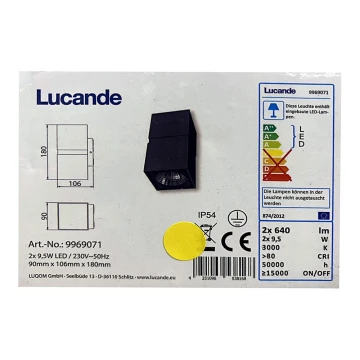 Lucande - LED Екстериорен аплик GABRIELA 2xLED/9,5W/230V IP54