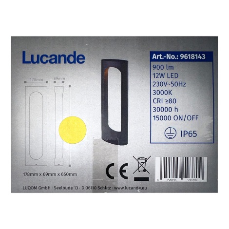 Lucande - LED Екстериорна лампа FENTI LED/12W/230V IP65
