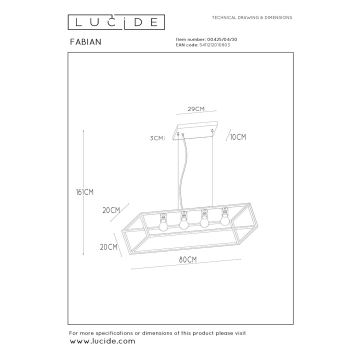 Lucide 00425/04/30 - Висящ полилей FABIAN 4xE27/40W/230V