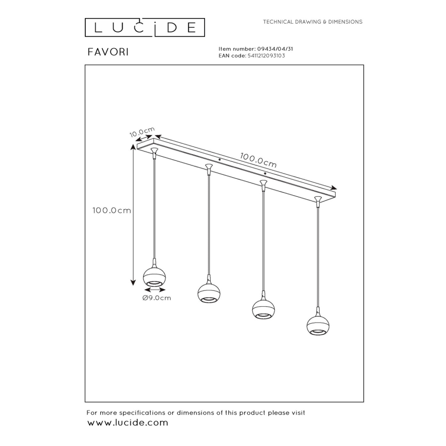 Lucide 09434/04/31 - Висящ полилей FAVORI 4xGU10/5W/230V бял