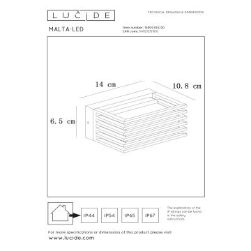 Lucide 15800/05/30 - LED Екстериорен аплик MALTA LED/6W/230V IP54