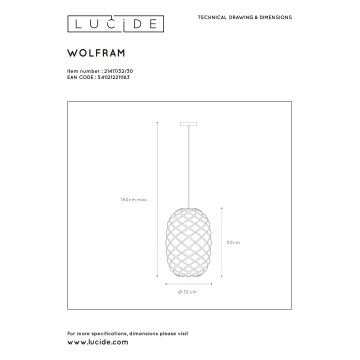 Lucide 21417/32/30 - Висящ полилей WOLFRAM 1xE27/60W/230V черен