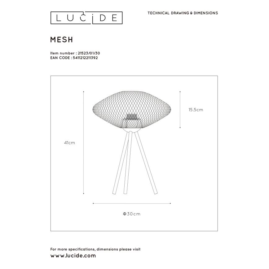 Lucide 21523/01/30 - Настолна лампа MESH 1xE27/40W/230V черна