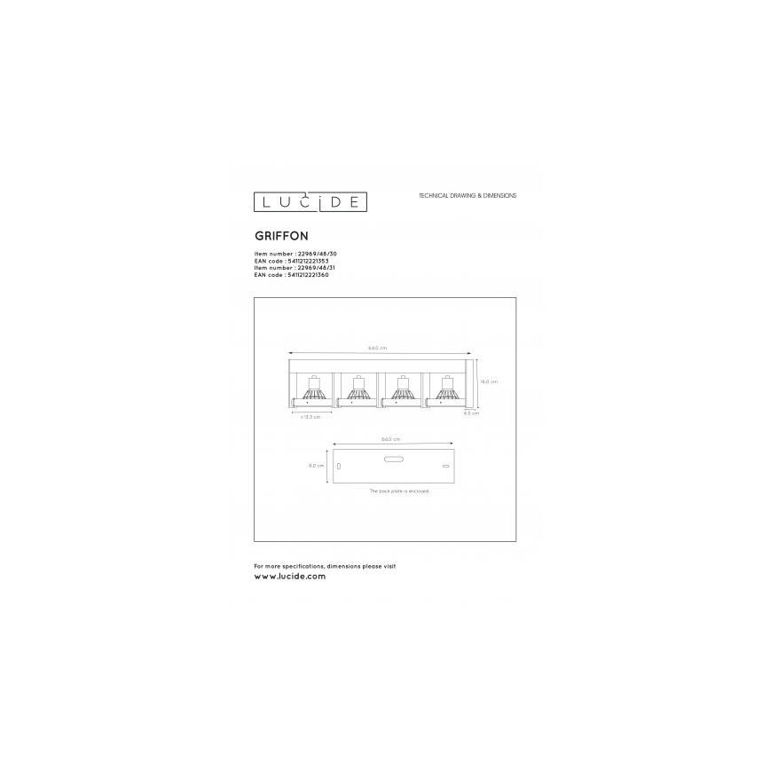 Lucide 22969/48/31 - LED Димируем спот GRIFFON 4xGU10/12W/230V