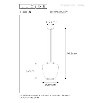 Lucide 30473/28/65 - Висящ полилей FLORIEN 1xE27/60W/230V черен