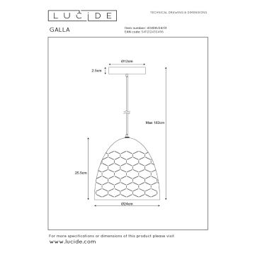 Lucide 43408/24/31 - Висящ полилей GALLA 1xE27/60W/230V бял