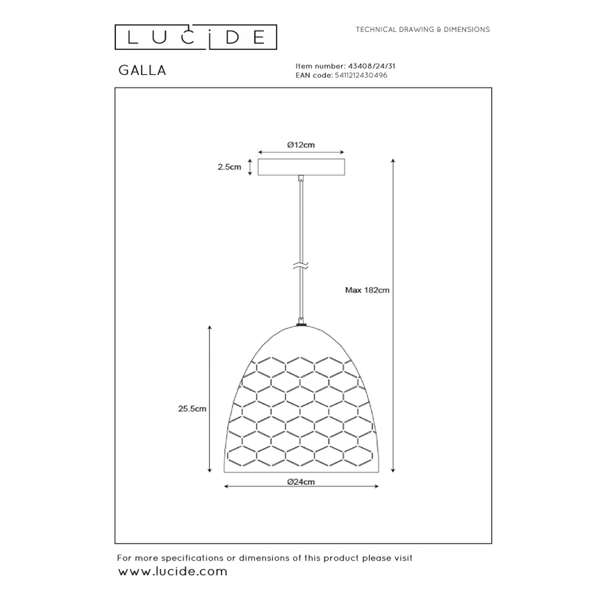 Lucide 43408/24/31 - Висящ полилей GALLA 1xE27/60W/230V бял