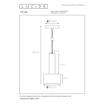 Lucide 45471/01/30 - Висящ полилей TEUN 1xE27/40W/230V