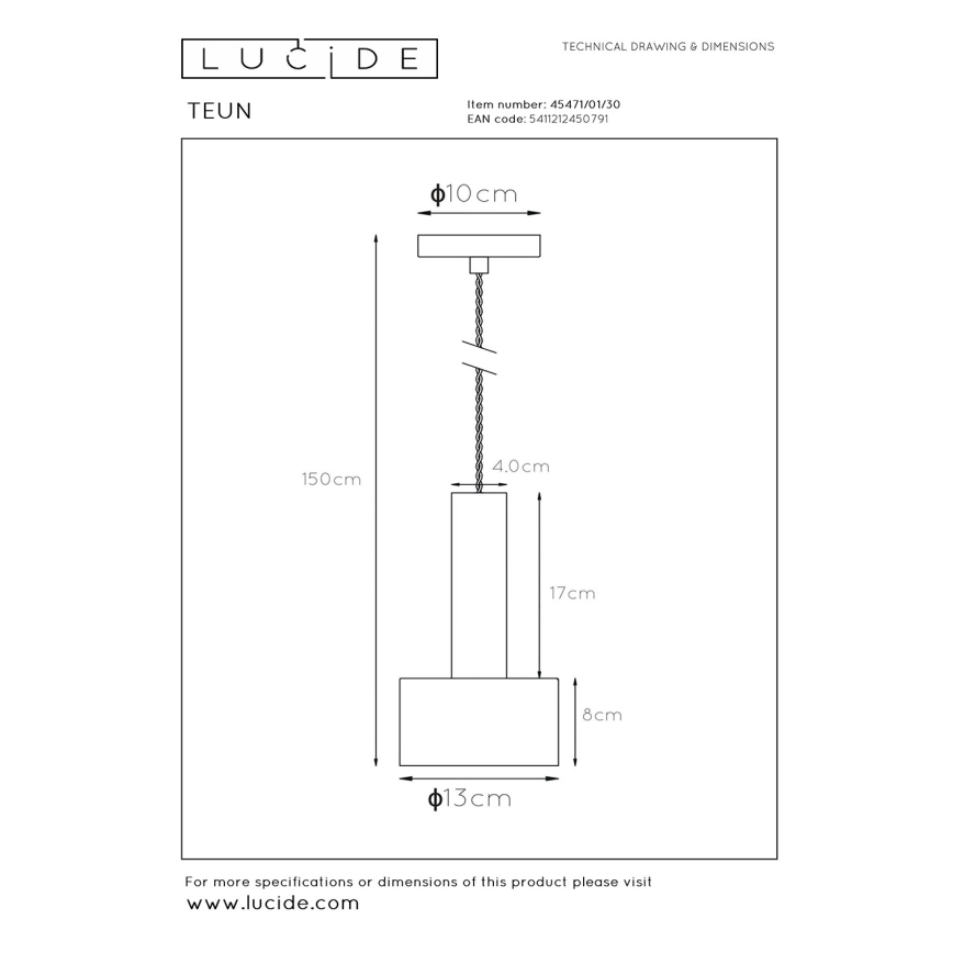 Lucide 45471/01/30 - Висящ полилей TEUN 1xE27/40W/230V