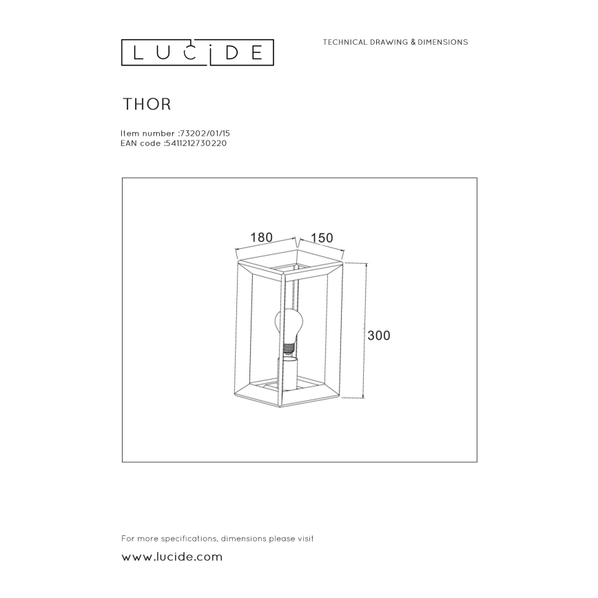 Lucide 73202/01/15 - Аплик THOR 1xE27/60W/230V