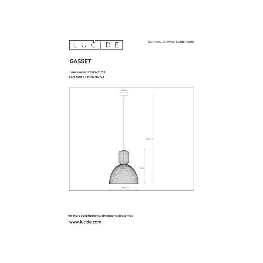 Lucide 78395/01/33 - Полилей на въже GASSET 1xE27/60W/230V зелена