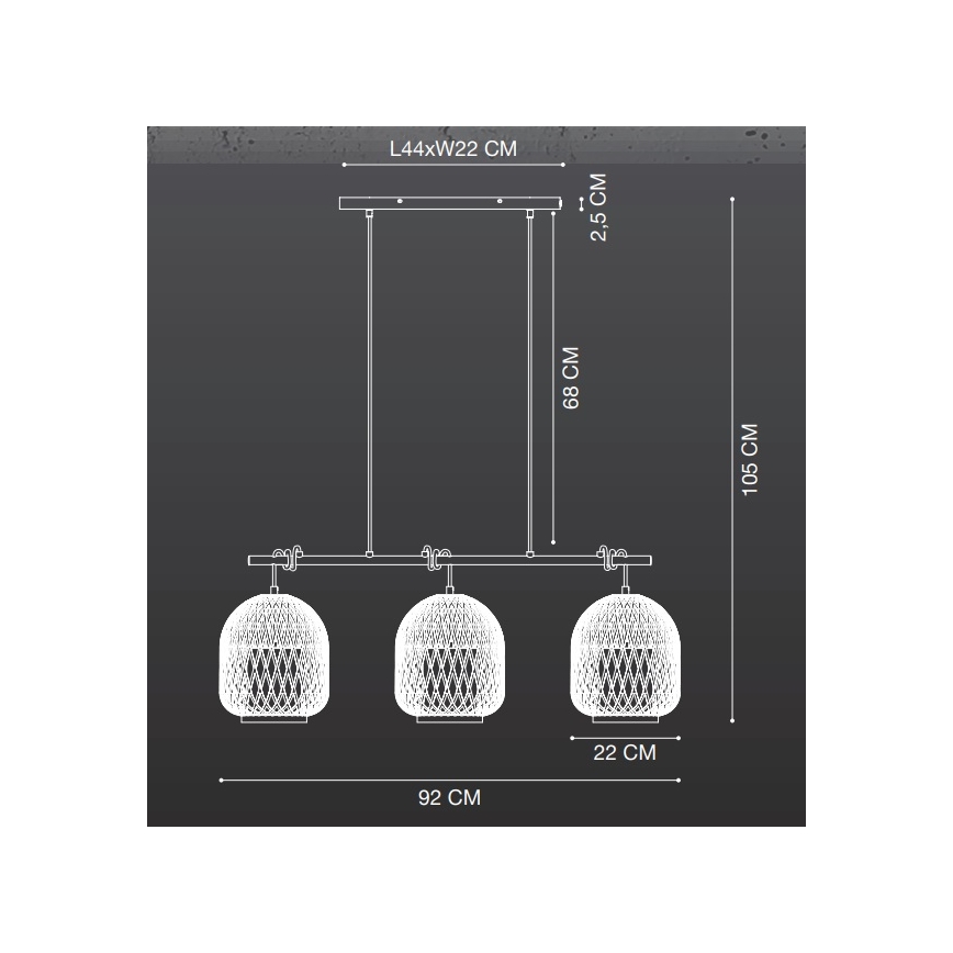 Nordlux - Пендел HISOKA 3xE27/40W/230V черен/бамбук