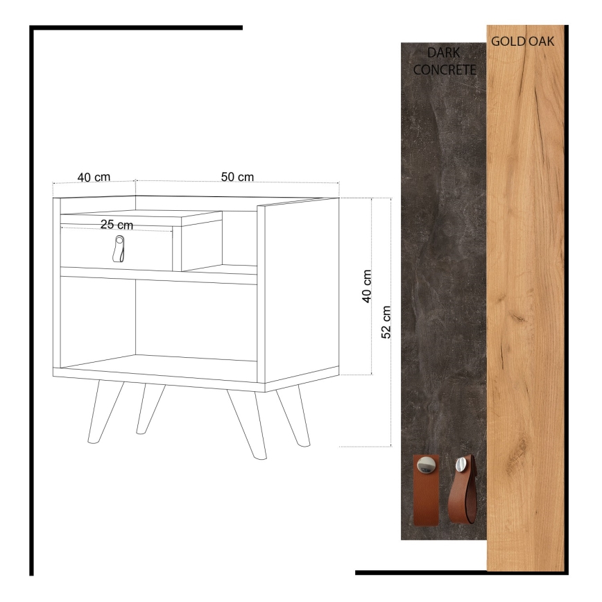 Нощно шкафче POLLA 52x50 cм кафяво/сиво