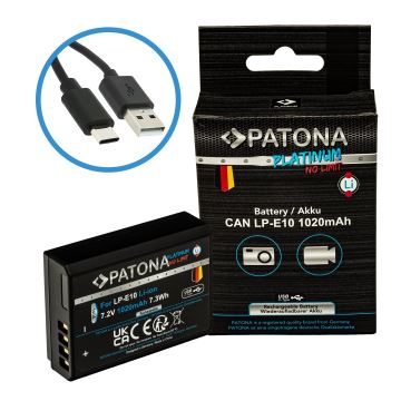 PATONA - Батерия Canon LP-E10 1020mAh Li-Ion Platinum USB-C зареждане