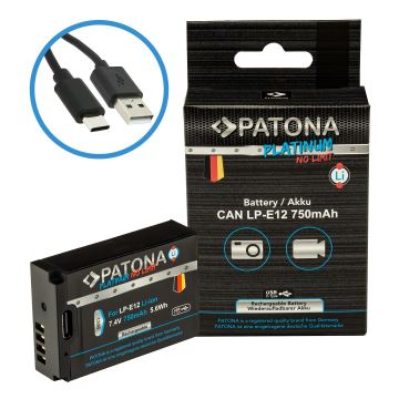 PATONA - Батерия Canon LP-E12 750mAh Li-Ion Platinum USB-C зареждане