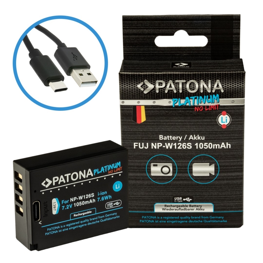 PATONA - Батерия Fuji NP-W126S 1050mAh Li-Ion Platinum USB-C зареждане
