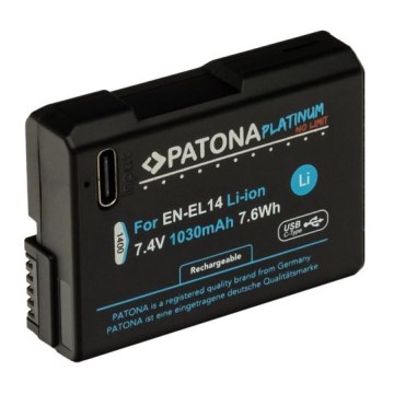 PATONA - Батерия Nikon EN-EL14/EN-EL14A 1030mAh Li-Ion Platinum USB-C зареждане
