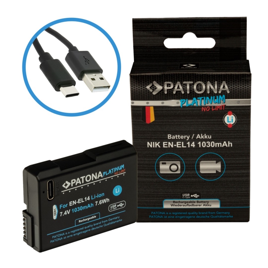 PATONA - Батерия Nikon EN-EL14/EN-EL14A 1030mAh Li-Ion Platinum USB-C зареждане