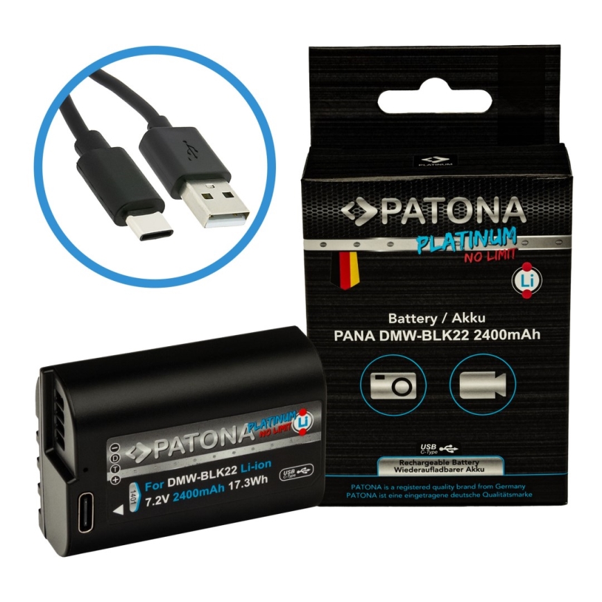 PATONA - Батерия Panasonic DMW-BLK22 2400mAh Li-Ion Platinum USB-C зареждане
