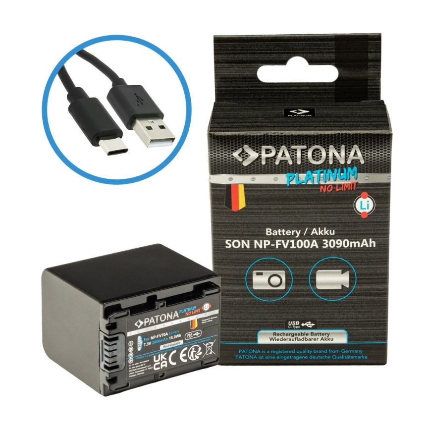 PATONA - Батерия Sony NP-FV100 3090mAh Li-Ion Platinum USB-C зареждане