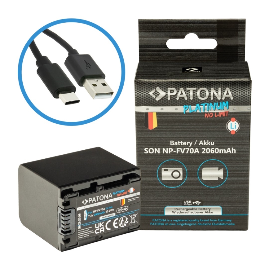 PATONA - Батерия Sony NP-FV70A 2060mAh Li-Ion Platinum USB-C зареждане