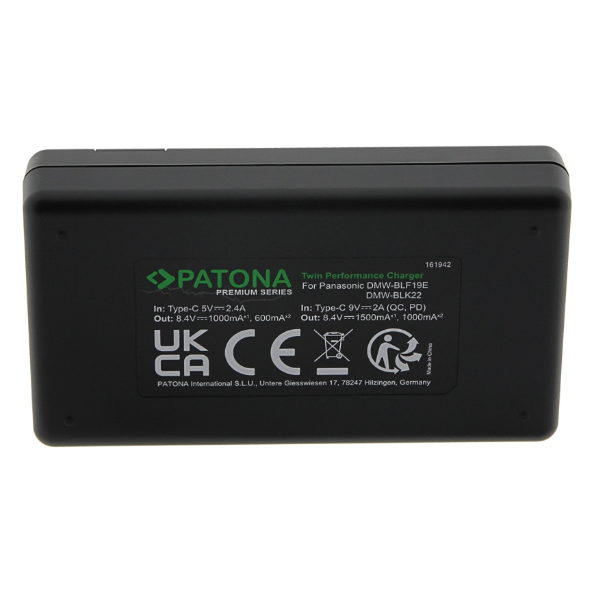 PATONA - Бързо зарядно Dual Panasonic DMW-BLF19 + кабел USB-C 0,6м