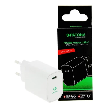 PATONA - Зареждащ адаптер USB-C Power delivery 20W/230V бял