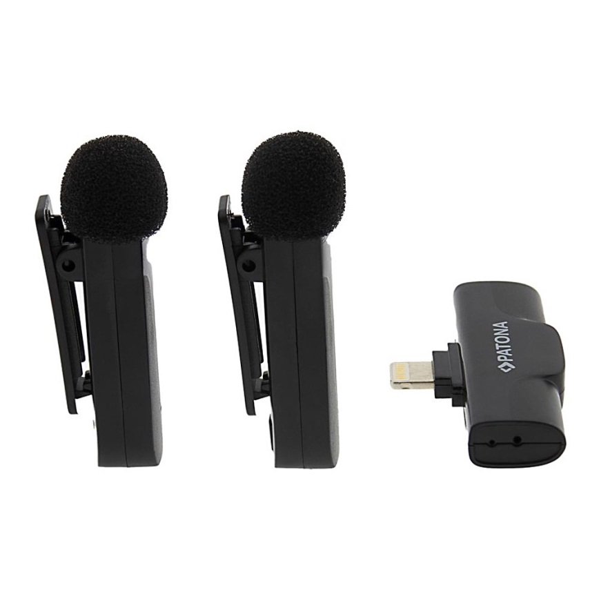 PATONA - К-кт 2x Безжичен микрофон с щипка за iPhone USB-C 5V