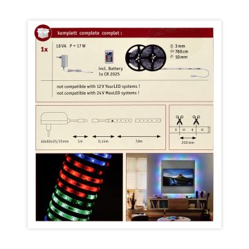 Paulmann 70514 - LED RGB/15W Димируема лента SIMPLED 7.5м 230V + дистанционно
