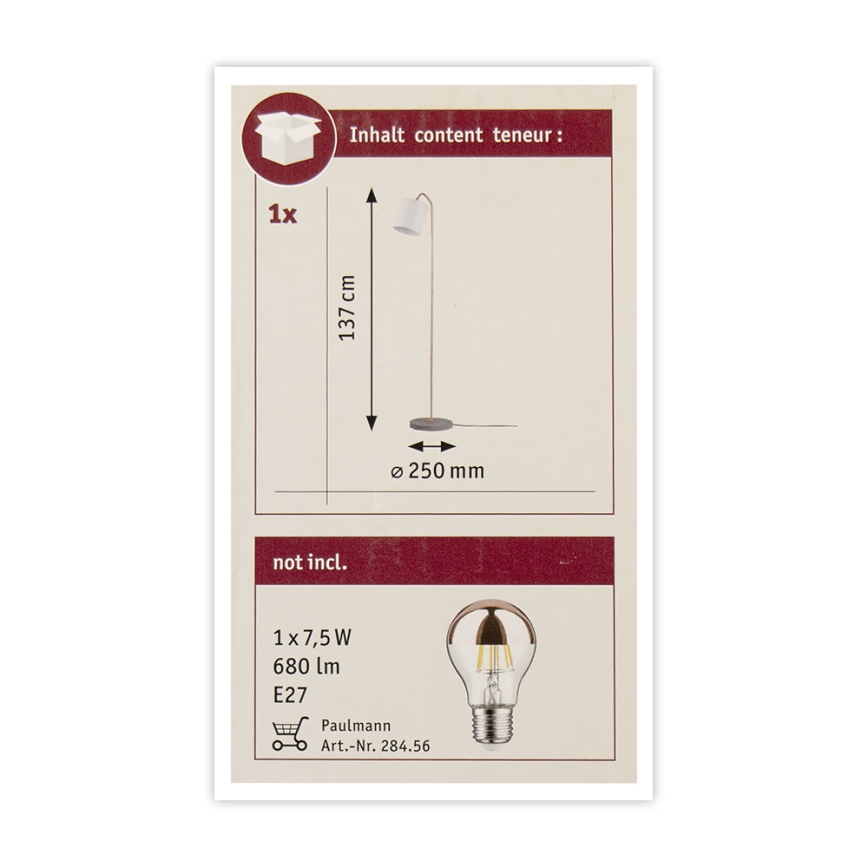 Paulmann 79625 - 1xE27/20W Лампион NEORDIC ODA 230V