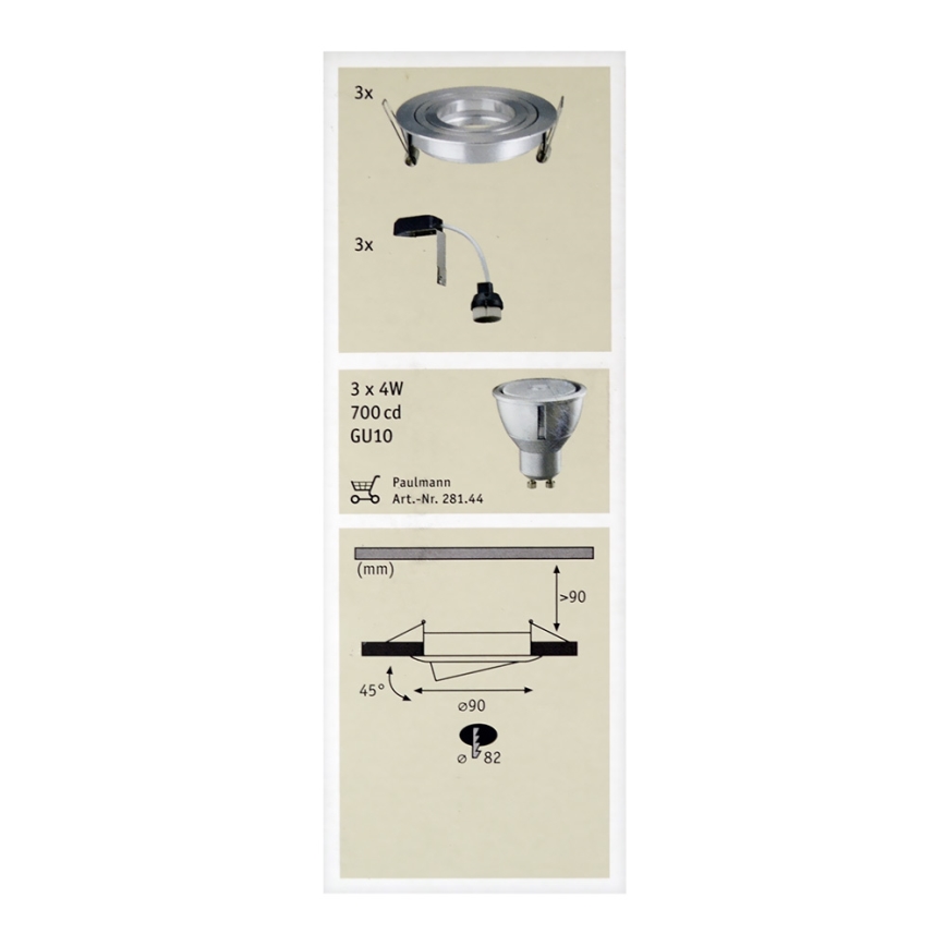 Paulmann 92623 - К-кт 3xLED-GU10/4W Димируема лампа за окачен таван на баня PREMIUM 230V