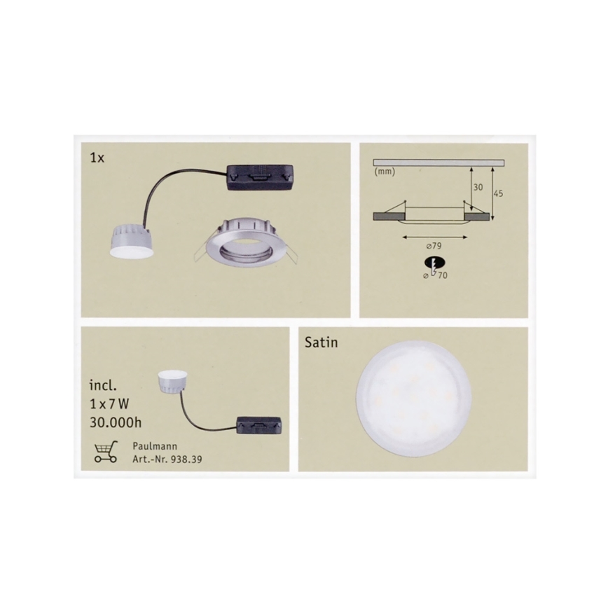 Paulmann 92826 - LED/7W Димируема За баня Осветление за окачен таван COIN 230V IP44