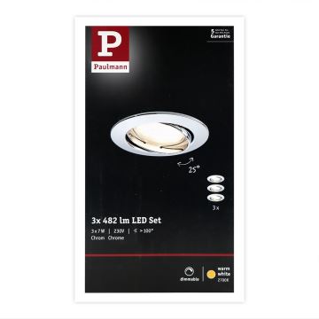Paulmann 93966 - К-кт 3 бр. LED/7W IP23 Димируеми лунички за баня COIN 230V