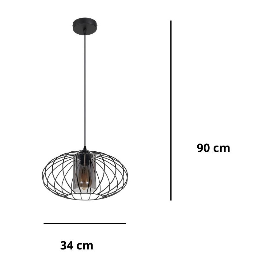 Пендел CORRINI 1xE27/60W/230V Ø 34 см черен/сив