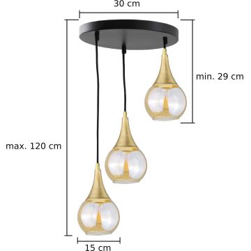 Пендел LACRIMA HONEY 3xE27/60W/230V Ø 30 см