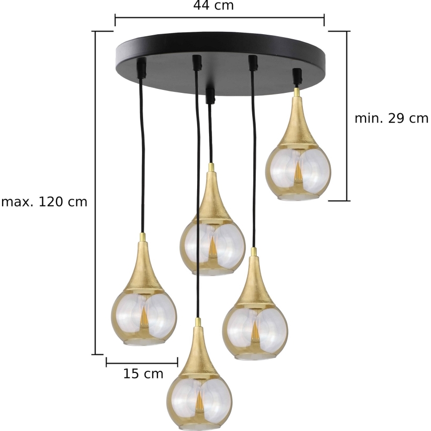 Пендел LACRIMA HONEY 5xE27/60W/230V Ø 45 см