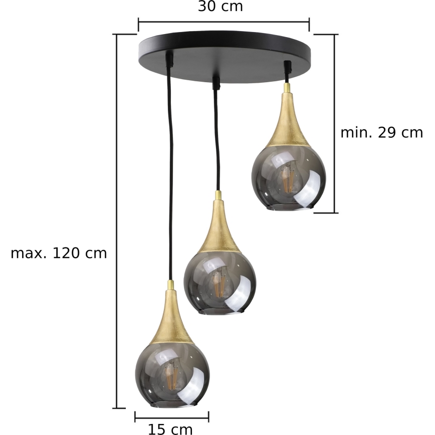 Пендел LACRIMA SMOKY 3xE27/60W/230V Ø 30 см