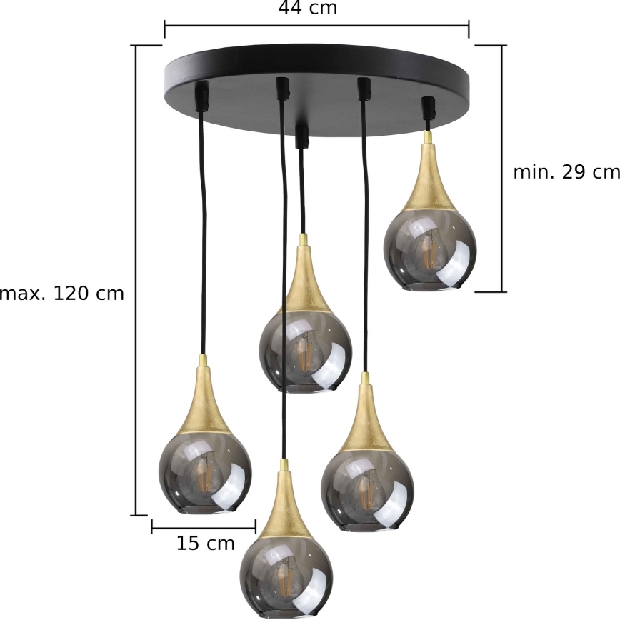 Пендел LACRIMA SMOKY 5xE27/60W/230V Ø 45 см