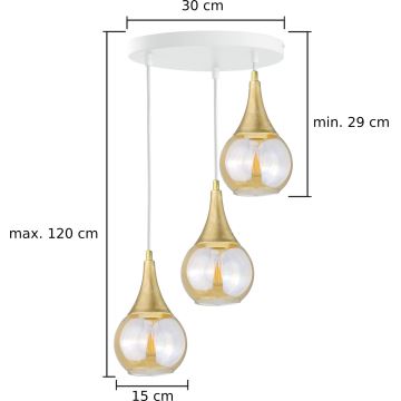 Пендел LACRIMA WHITE 3xE27/60W/230V Ø 30 см