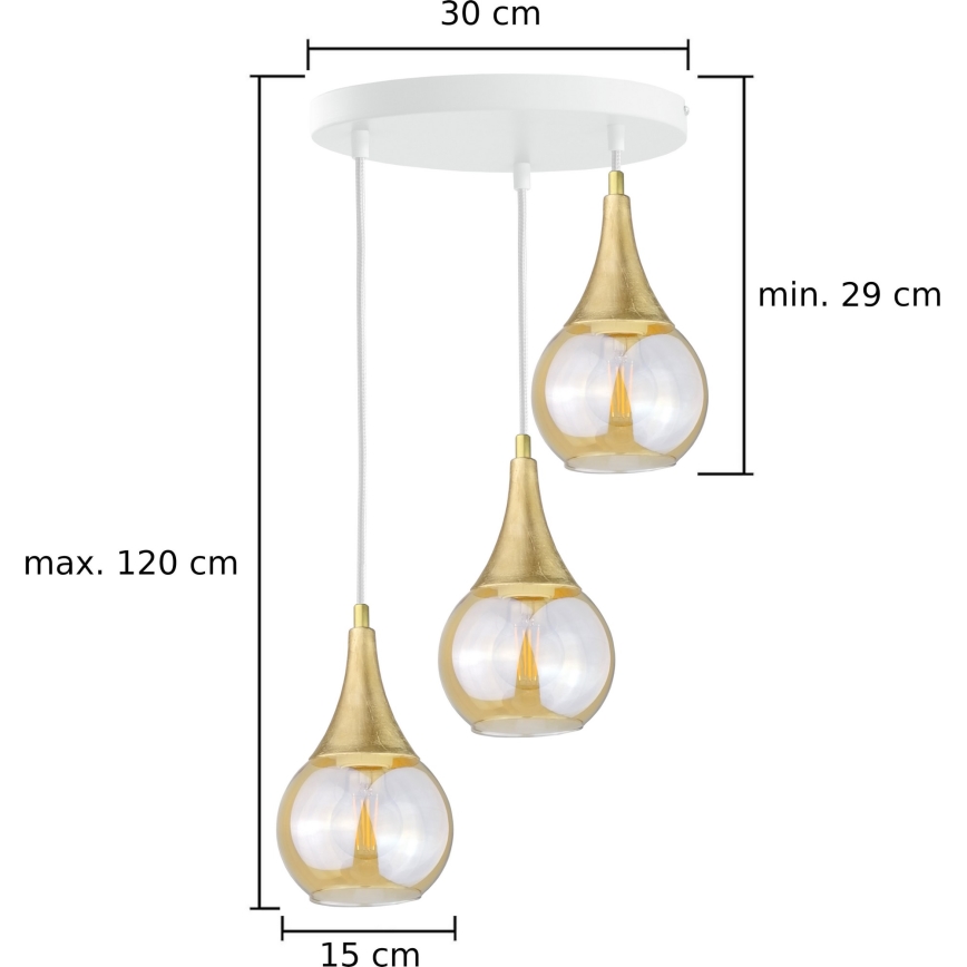 Пендел LACRIMA WHITE 3xE27/60W/230V Ø 30 см