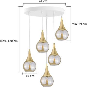 Пендел LACRIMA WHITE 5xE27/60W/230V Ø 45 см