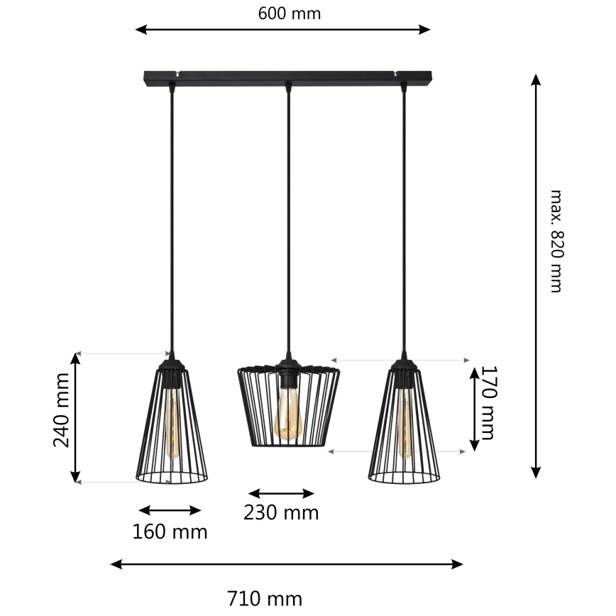 Пендел TORRI 3xE27/15W/230V черен