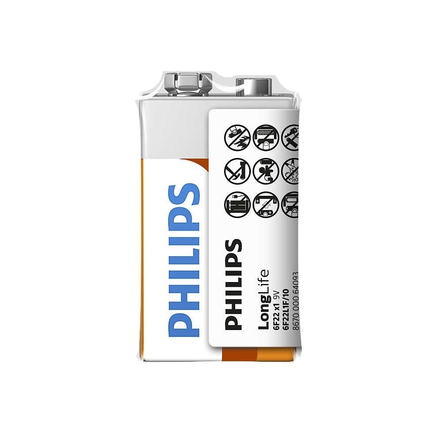 Philips 6F22L1F/10 - Батерия, цинков-хлорид 6F22 LONGLIFE 9V 150mAh